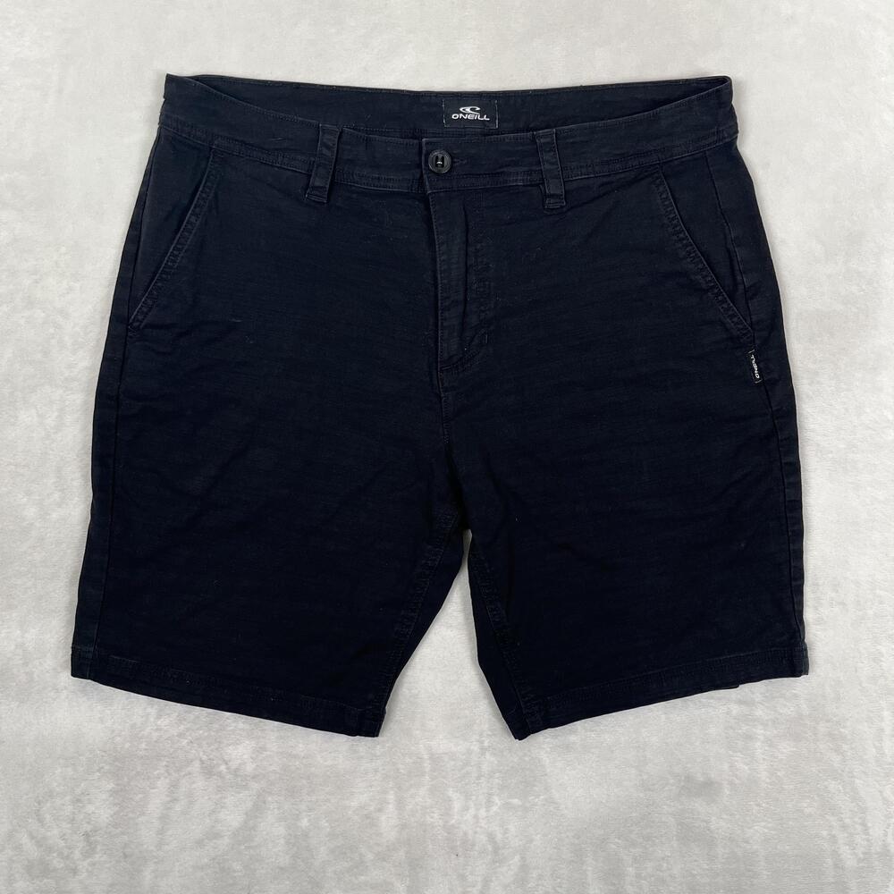 O'Neill Shorts Mens 34 Black Chino Stretch 9 Inseam Flat Front Casual Pockets